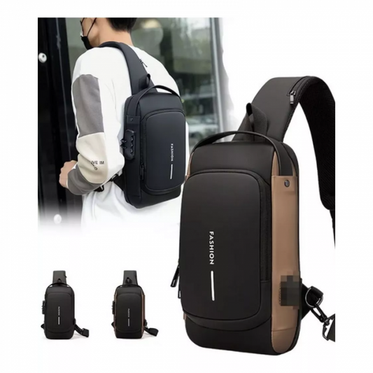 Morral Antirrobo Oxford Gris con Bronce